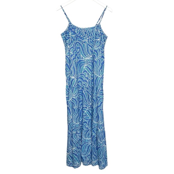 J McLaughlin Paris Linen Maxi Dress Geti Swirl Blue White Aqua Size S NEW - Picture 4 of 14